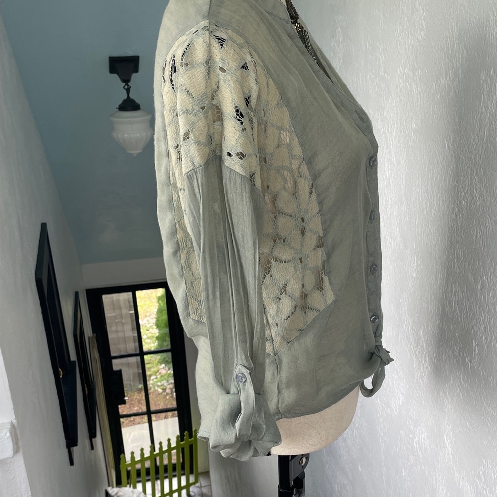 Anthropologie Mine Turquoise wash Lace‎ embroidered Bohemian Blouse Medium - Picture 6 of 6